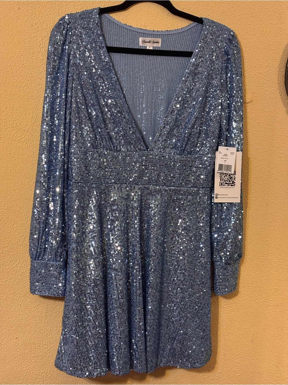 NWT Emerald Sundae Blue Sequin Long Sleeve Mini Dress Size L